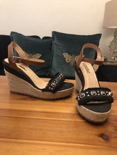 Bellucci Wedge Black denim Sandals Size 6.5- 7