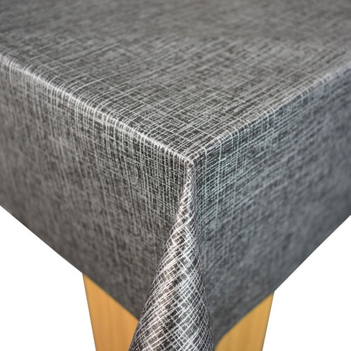 Black silver linen look - silver, vinyl