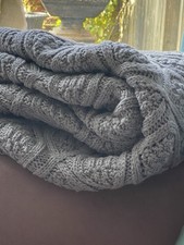 New Laura Ashley Knitted Cable Throw 200cmx 150cm In Grey