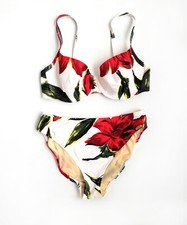 Maryan Mehlhorn underwired floral print bikini, white with red flowers, UK12