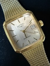 Vintage Swiss Rotary Quartz Gold Tone Dress Watch Mens Silver Dial
