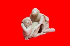 Antique Japanese Netsuke Erotic Amorous Couple Figurine Resin Early 20th C