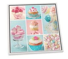 Cupcakes Kitchen Shabby Chic Pink CANVAS FLOATER FRAME Wall Art Square Print