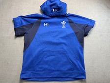 Wales Rugby Union Blue Hooded Sweatshirt mens size 2XL Under Armour Short sleeve