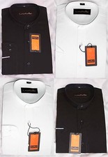 MENS SHIRT GRANDAD COLLAR SMART CASUAL SHORT LONG SLEEVED PLAIN TOP BLACK /WHITE