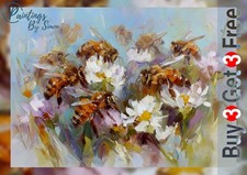 Bees on Flowers 5x7 Print on