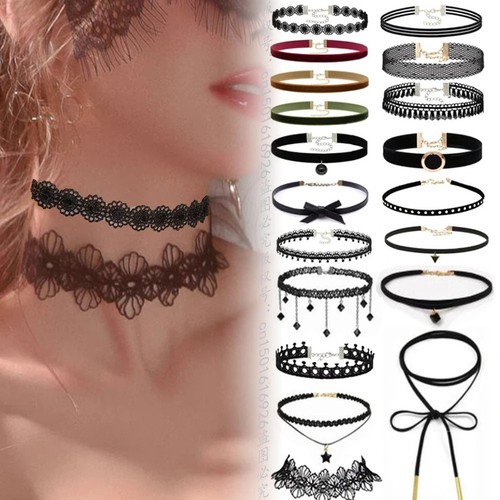 Black choker necklace set - choker,