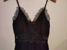 Zara Basic Women's EUR XS Black textured jumpsuit, spaghetti straps, Lace