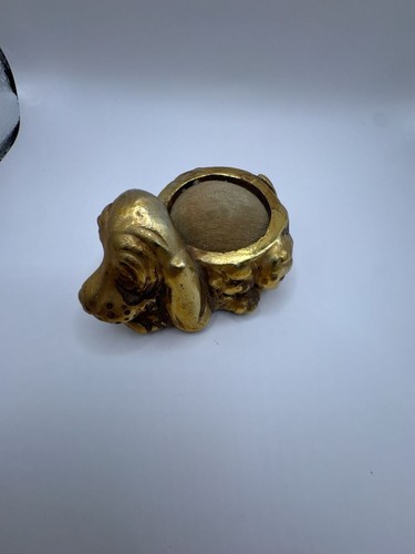 Vintage gold tone metal dog - gold,