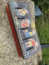 Vintage Holiday Savings Box Tin Mid Century Money Box Coins Made in Britain