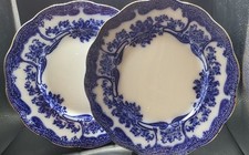 2 ANTIQUE FLOW BLUE 10"PLATES,   BRISTOL POUTNEYS MILTON PATTERN  SEMI CHINA,
