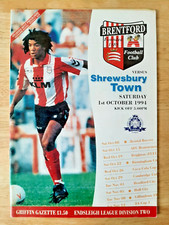 Brentford v Shrewsbury Town. 1st October 1994. Division 2. Good Condition