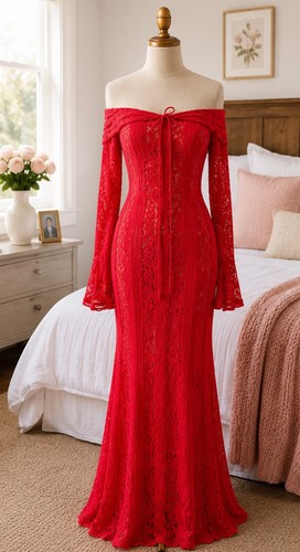 Red lace off shoulder - off,
