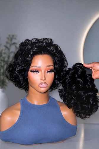 Human hair curly short - wig,