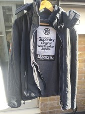 Superdry Original Windcheater Jacket mens navy fleece lined Size Medium vgc