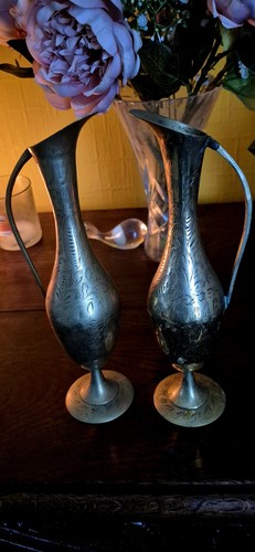 Vintage etched brass jug - vintage,