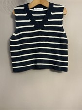 Zara Navy Stripe Sleeveless Jumper - Size Medium 