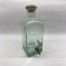 Vintage Decorative Apothecary Glass Bottle With Cork Stopper and Brass Tap