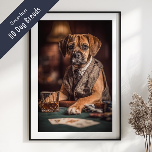 Funny dog playing poker print - poker,