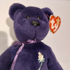 BNWT Retired TY Beanie Baby Plush Princess the Bear Purple Diana New Tagged