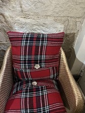 Handmade Tartan Cushion Vintage Wool Fabric 18x18” Square Tartan Check