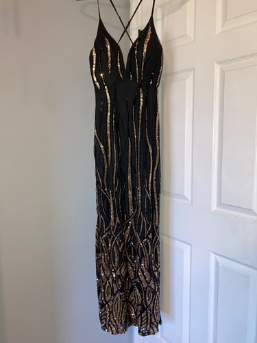 Black gold sequin maxi - &,