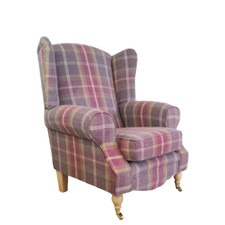 Accent Wing Back Queen Anne Chair Balmoral Amethyst Tartan Light Wood Legs