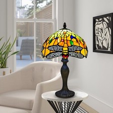 Tiffany Table Lamp 10inch Yellow Dragonfly Style Handcrafted Stained Glass Shade