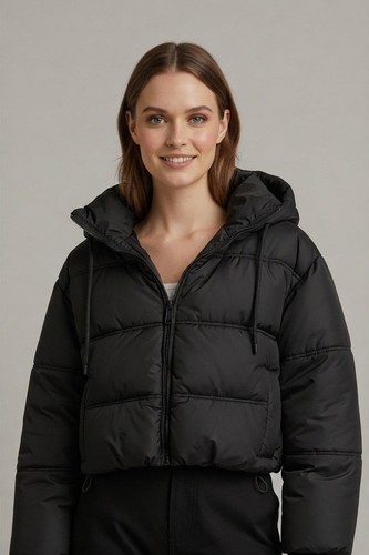 Zara black cropped - black, hooded