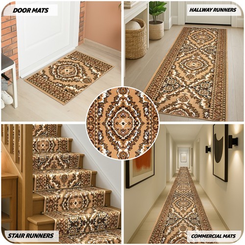 Beige medallion stair runner - beige,