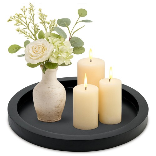 Black round wood - black, decorative