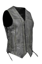 Skates Sports Men Black Side Laces Real Leather waistcoat Motorcycle Biker Vest