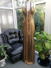 Vintage 1990s Hollywood Glam Gold Lamé Evening Gown 30s Style Size 36 UK 6-8