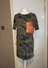 Zara 2017 y2k camo army print khaki red embellished sequin pocket tshirt dress S