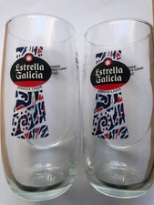 2 x  New Style GENUINE Estrella Galicia Pint Glasses Embossed M23 Brand New
