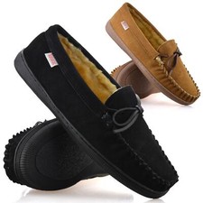 Mens leather slippers - leather, fur