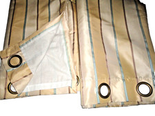 WORLD MARKET STRIPED TEAL TANISH GOLD BROWN (2) GROMMET CURTAINS PANELS 54X84