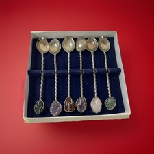 Falstaff Plate Gemstone Twisted Coffee Spoons Set of Six