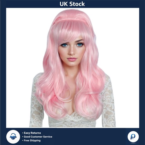 Voluminous wavy pink beehive - voluminous,