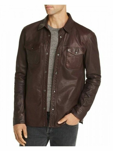 Men brown leather - shirt, 100%