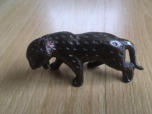 Bronze leopard wildcat figure - bronze,