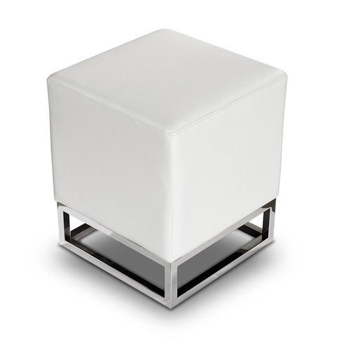 White leather stool - , cube