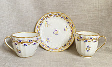 Antique c1785 Early Derby Bone China Gold Blue Coffee + Tea Cup & Saucer Trio