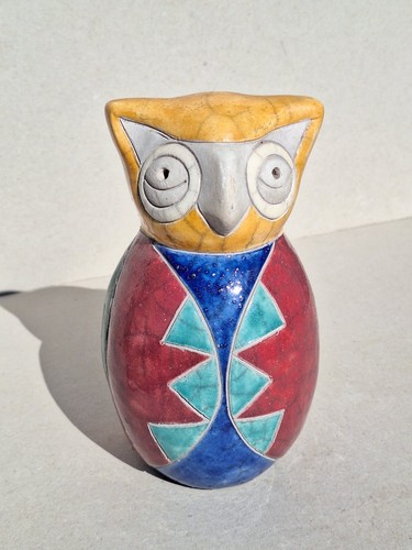 Raku pottery owl - pottery, figurine