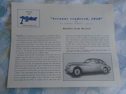 Bristol type 401 motor - motor, reprint