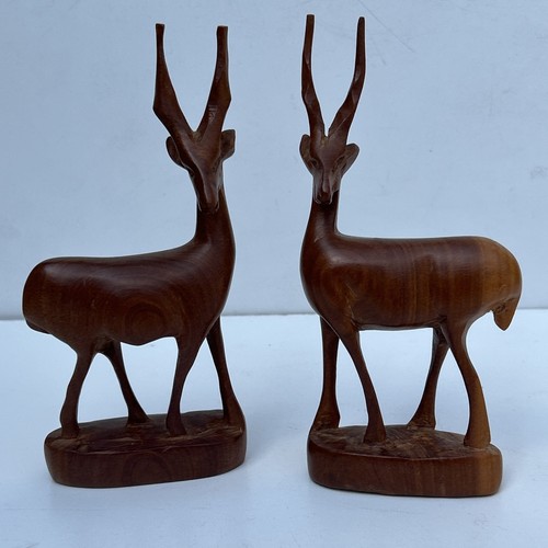 Pair carved wooden impala - pair,