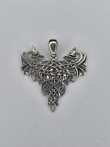 Twin dragons heart pendant 925 - dragons,