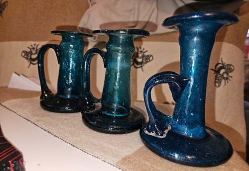Set teal blue hand - 3, hand-blown