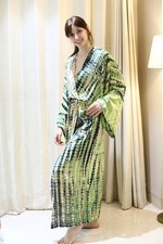 Lovely Green and Black Tie-dye Long Kimono Dress V-Neck  Women Dress PS TD15