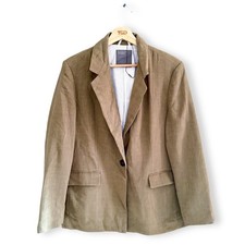 Ladies Khaki Green Linen Blend Lined Blazer Jacket Size 14